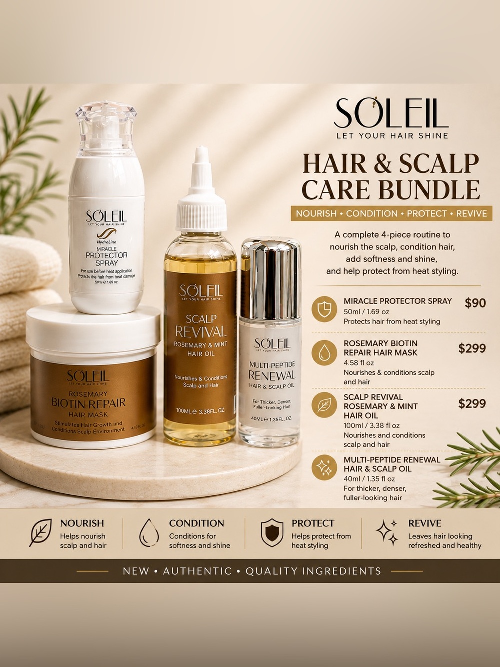SOLEIL Hair + Scalp Care Bundle – 4 Piece – NEW